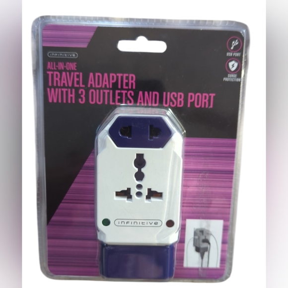 Infinitive ALL-IN-ONE Travel Adapter With 3 Outlets And USB Port Brand New. - Picture 1 of 3